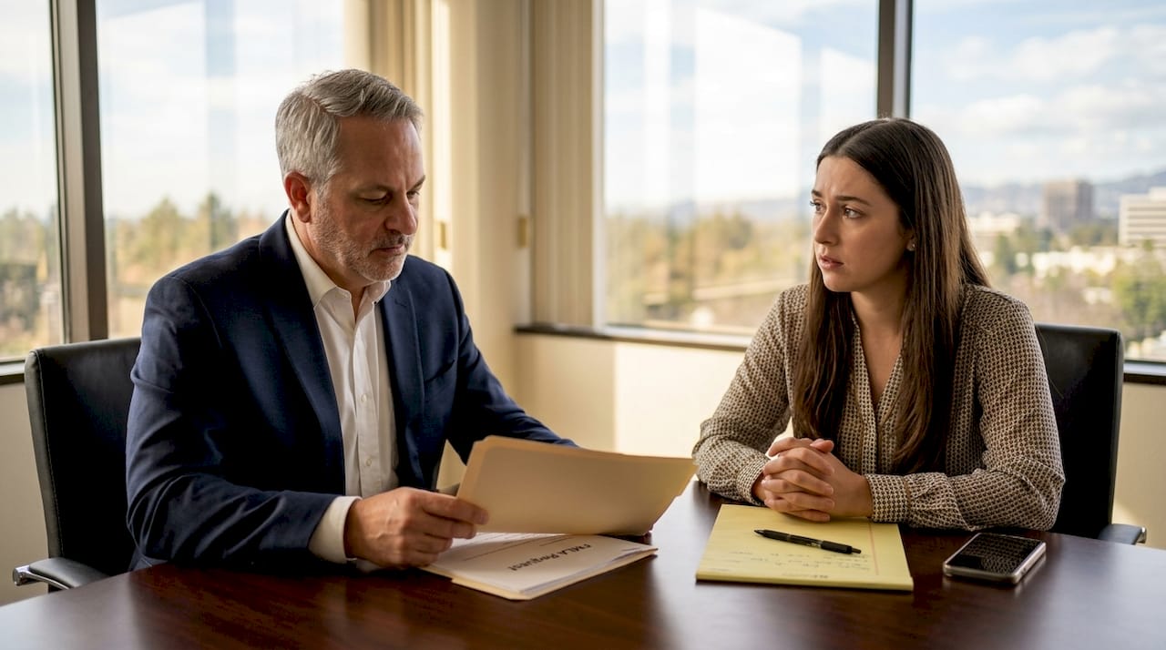 HR manager discussing leave denial with employee