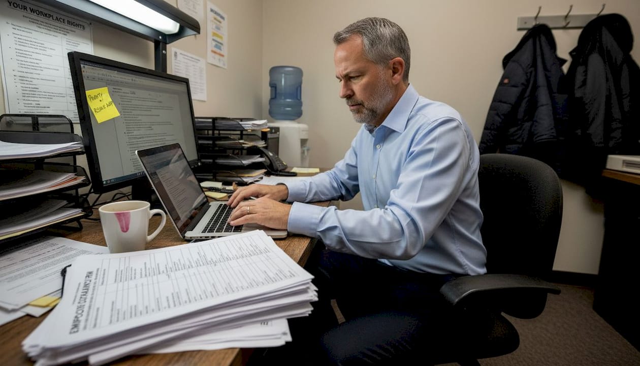 Manager reviewing workplace discrimination files