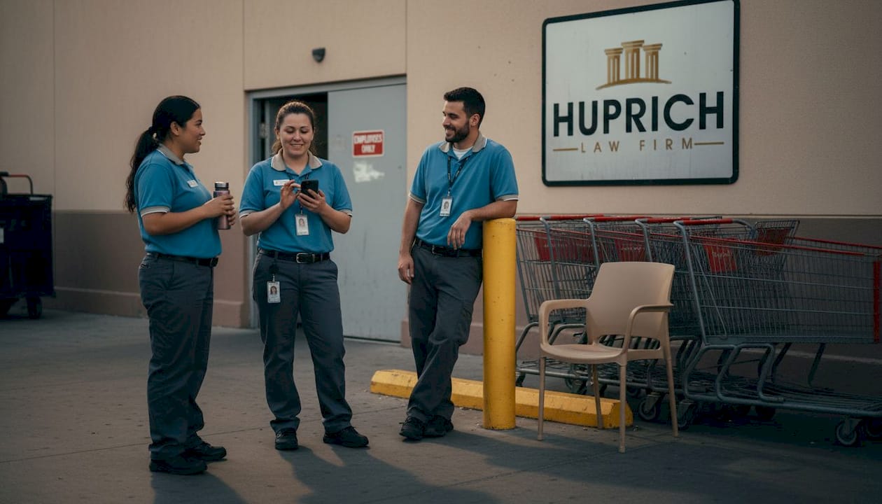 Retail staff gathering after shift outside store