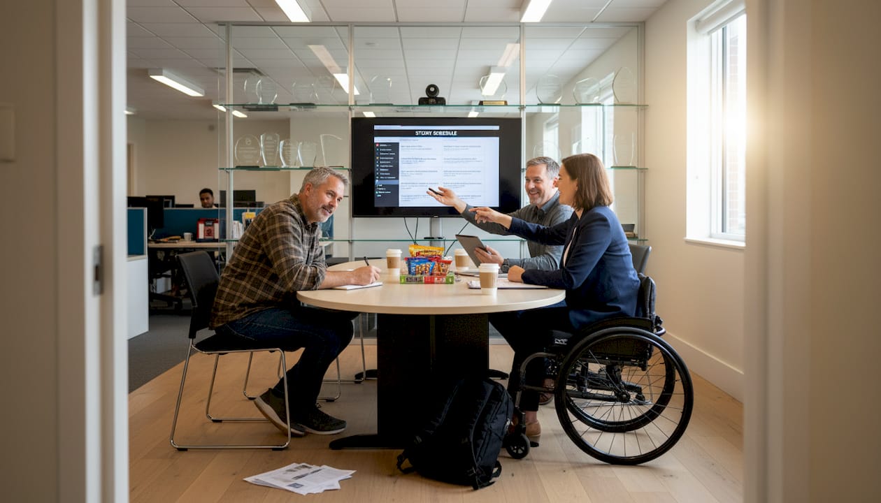 Diverse newsroom team working together