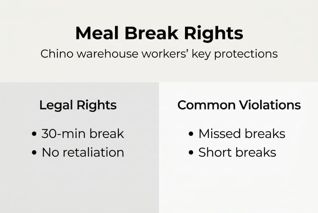 Infographic summarizing Chino warehouse meal break rights