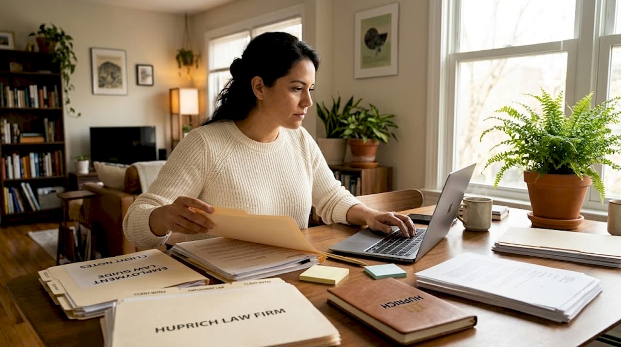Employee organizing harassment evidence at home