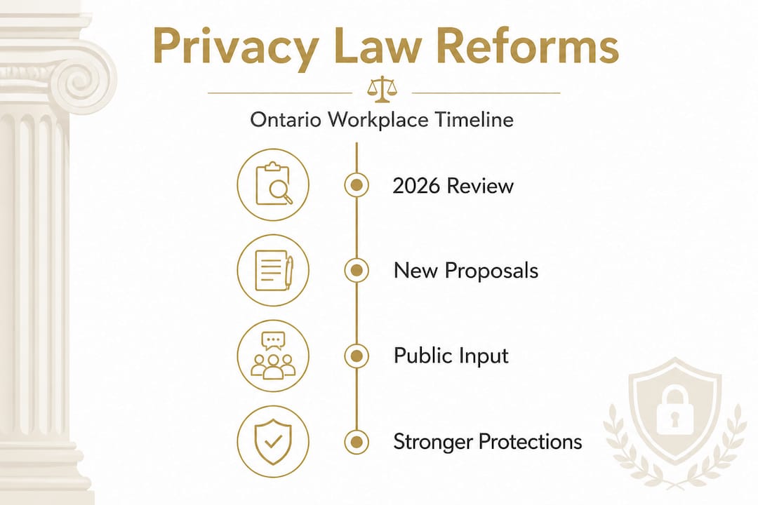 Infographic showing timeline of Ontario workplace privacy law reforms