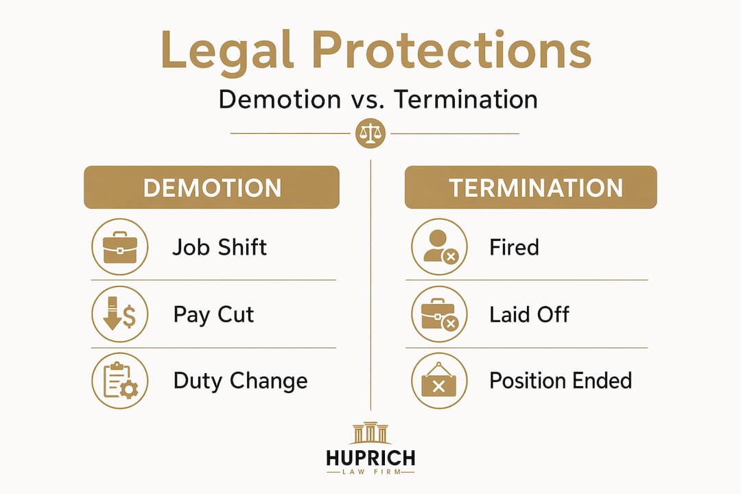 Infographic comparing demotion and termination protections