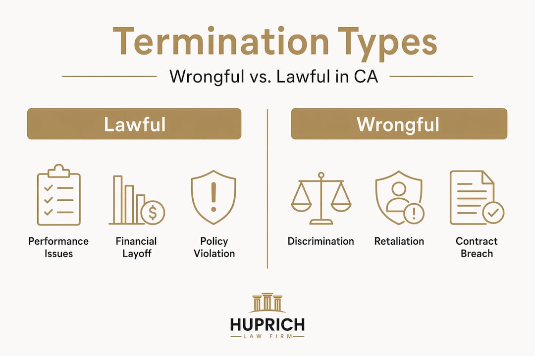 Infographic comparing lawful and wrongful termination reasons