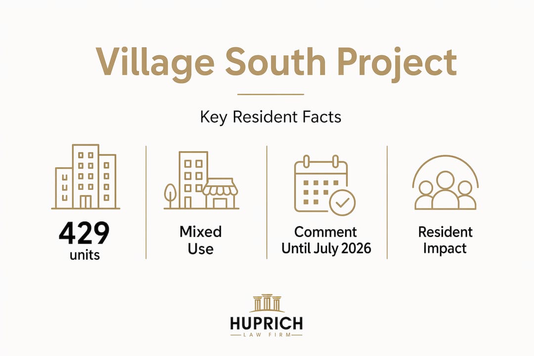 Infographic showing Village South project stats and resident facts