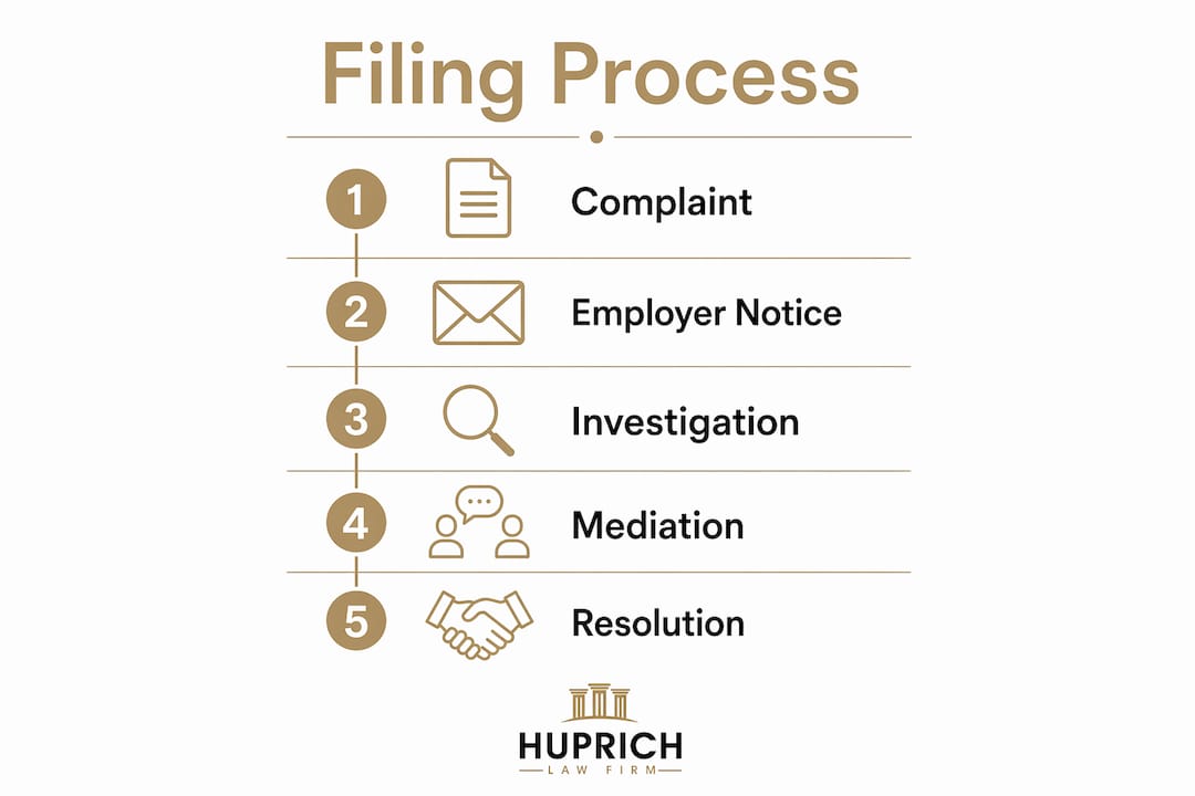 Infographic illustrating complaint filing steps
