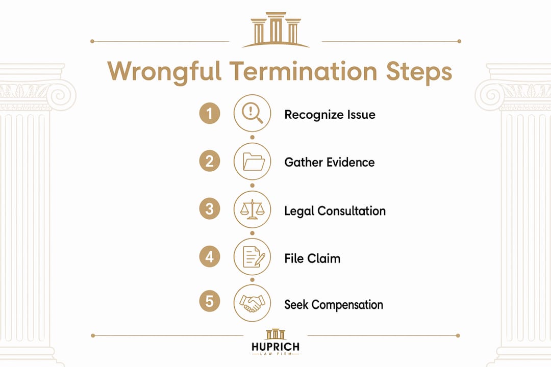 Infographic outlining steps for wrongful termination claims
