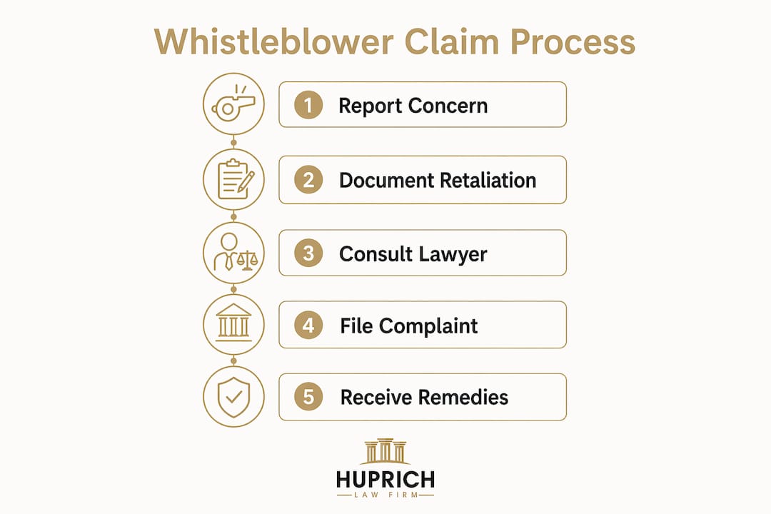Infographic outlining whistleblower claim filing steps