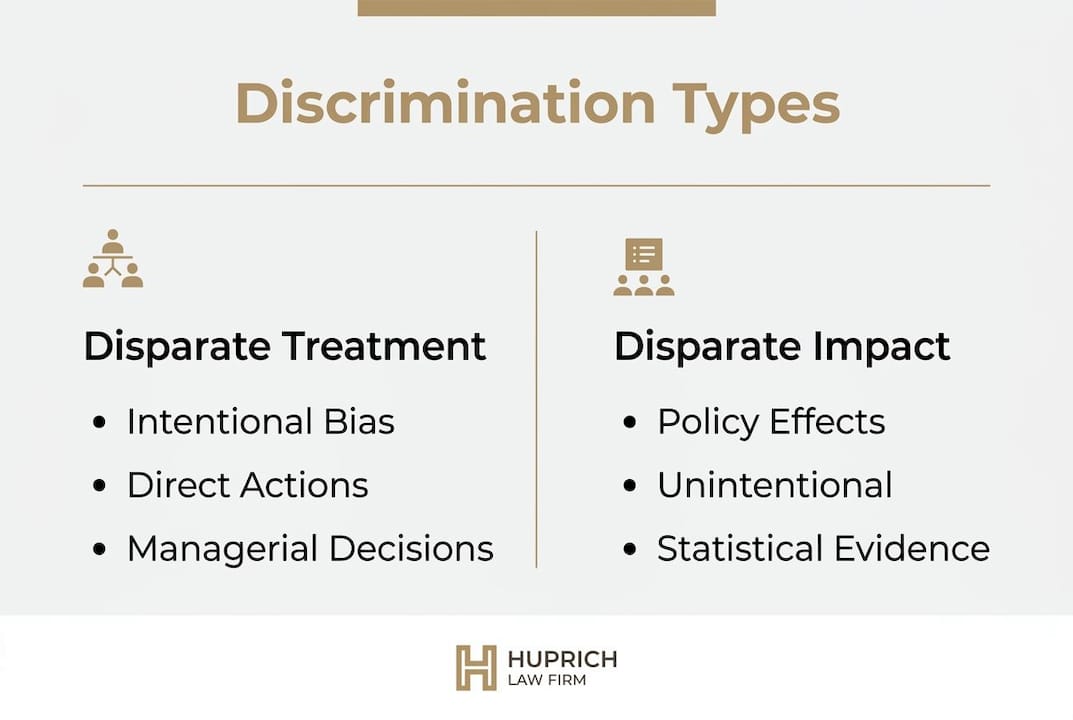 Infographic contrasting discrimination types with key points
