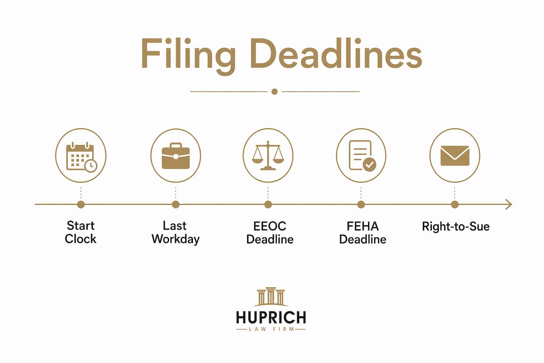 Infographic showing wrongful termination claim filing deadlines