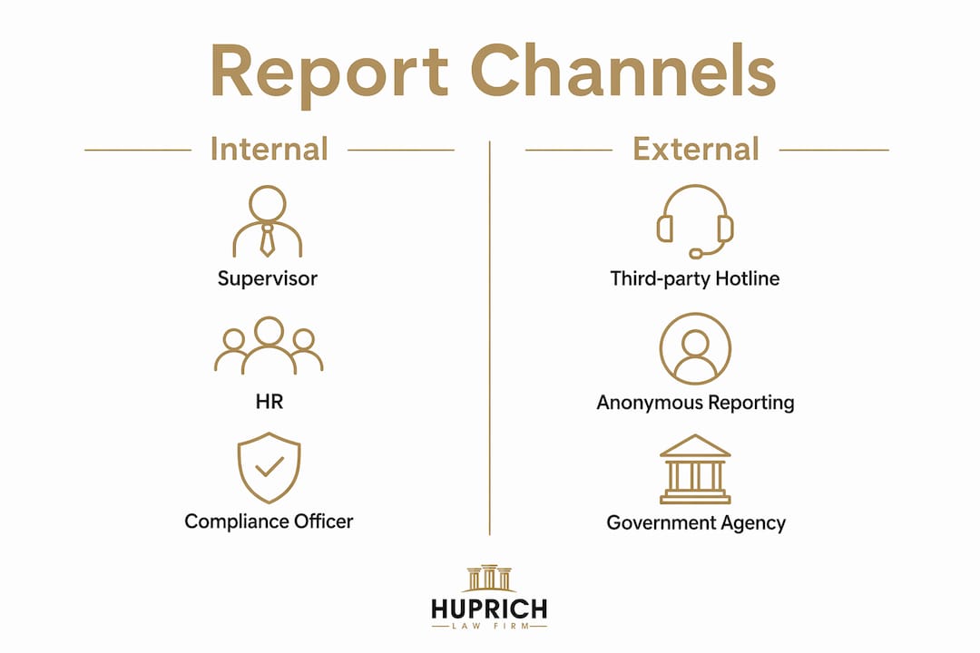 Infographic comparing internal and external reporting channels
