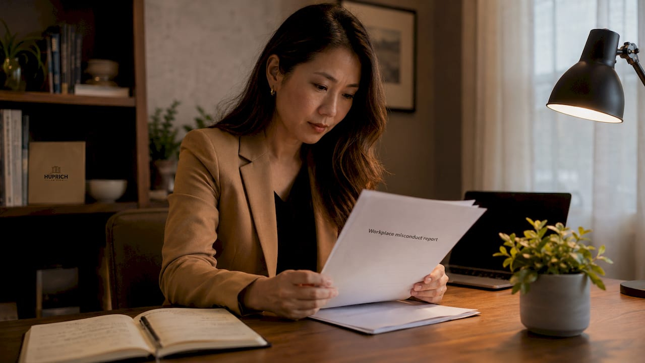 Employee reviewing misconduct report paperwork