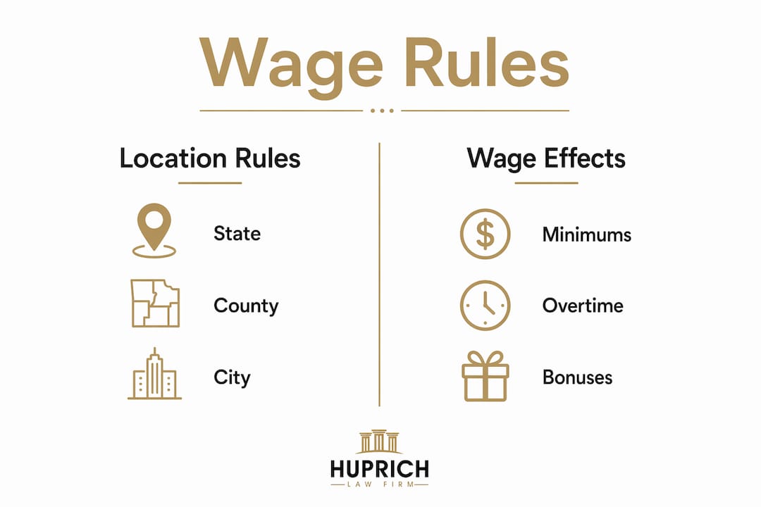 Infographic showing wage rules comparison categories