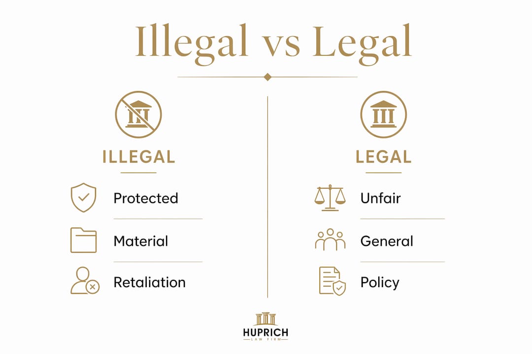 Infographic comparing illegal and legal workplace treatment