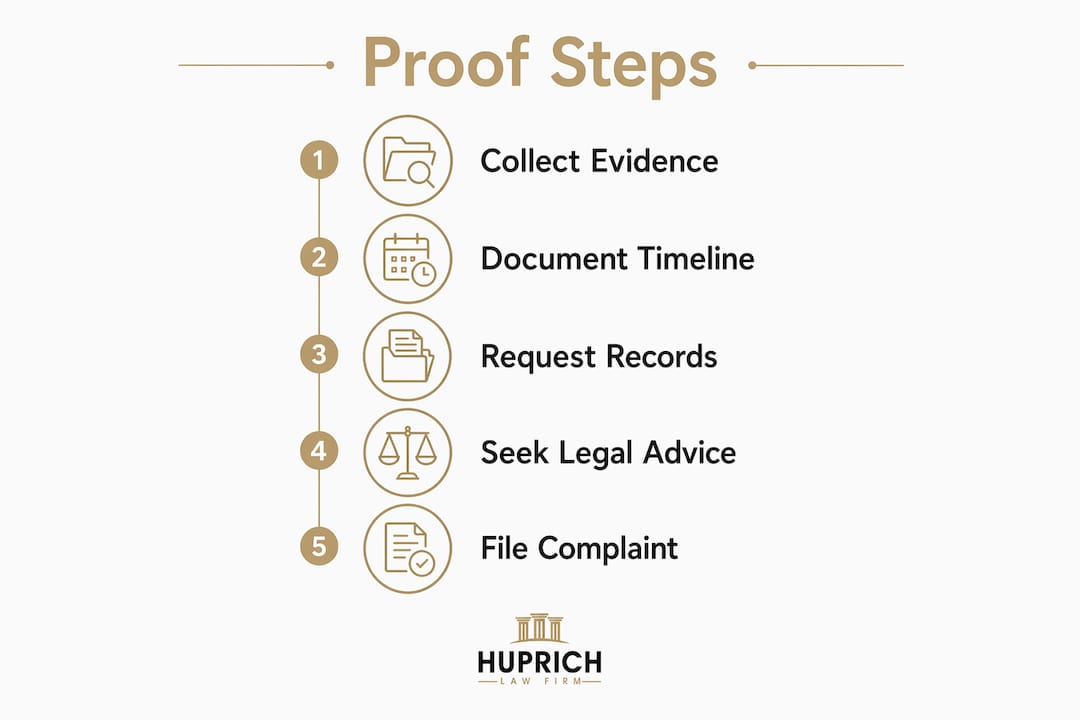 Infographic showing steps to prove wrongful termination