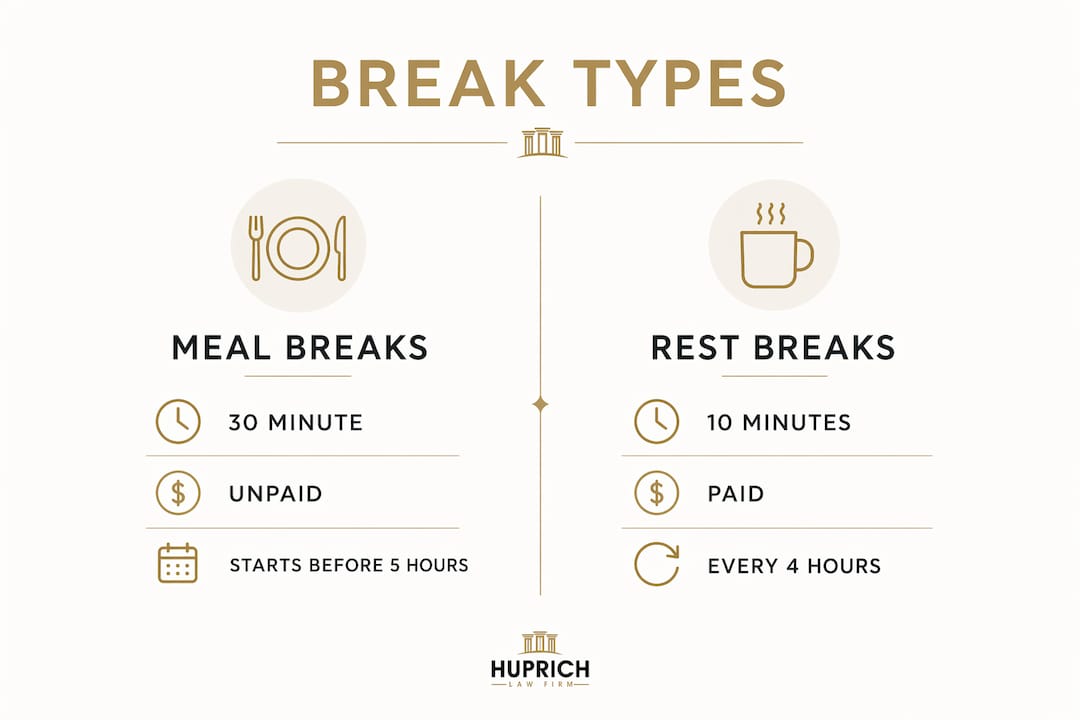 Infographic showing meal and rest break categories
