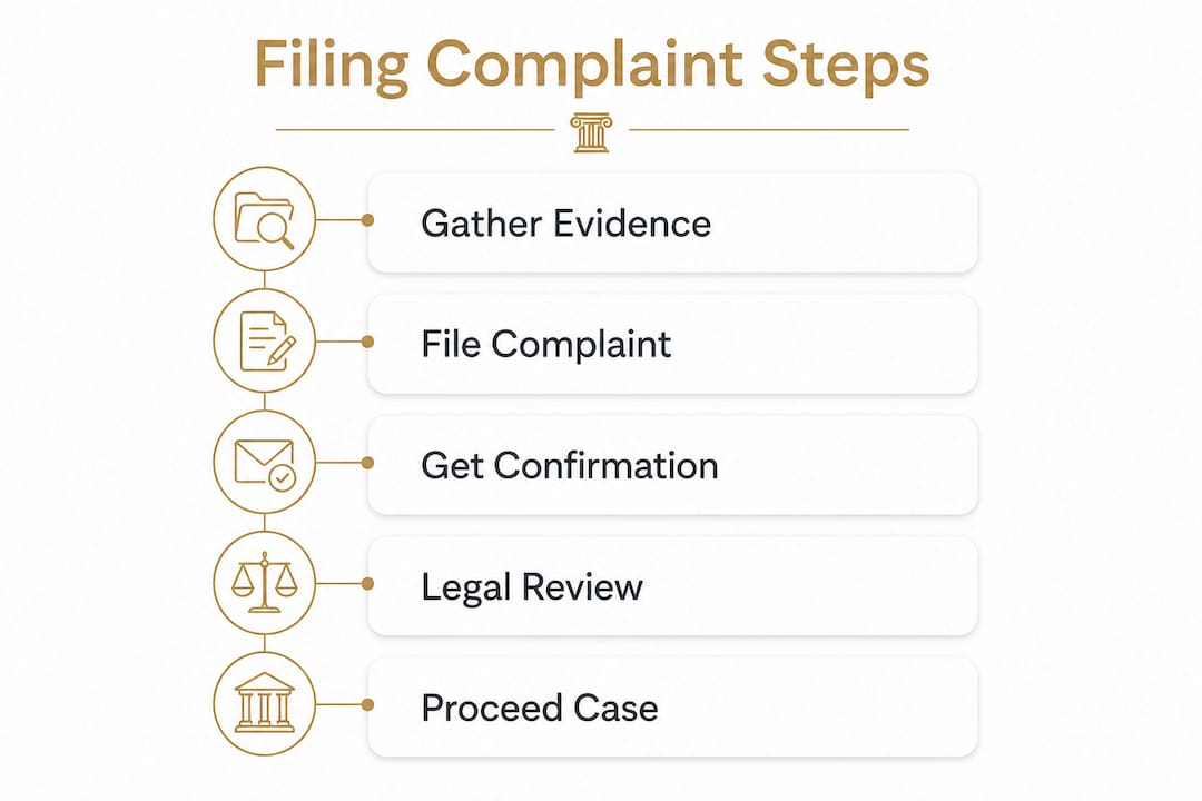 Infographic illustrating steps to file a workplace discrimination complaint
