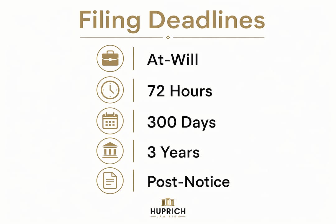 Infographic displaying filing deadlines for wrongful termination