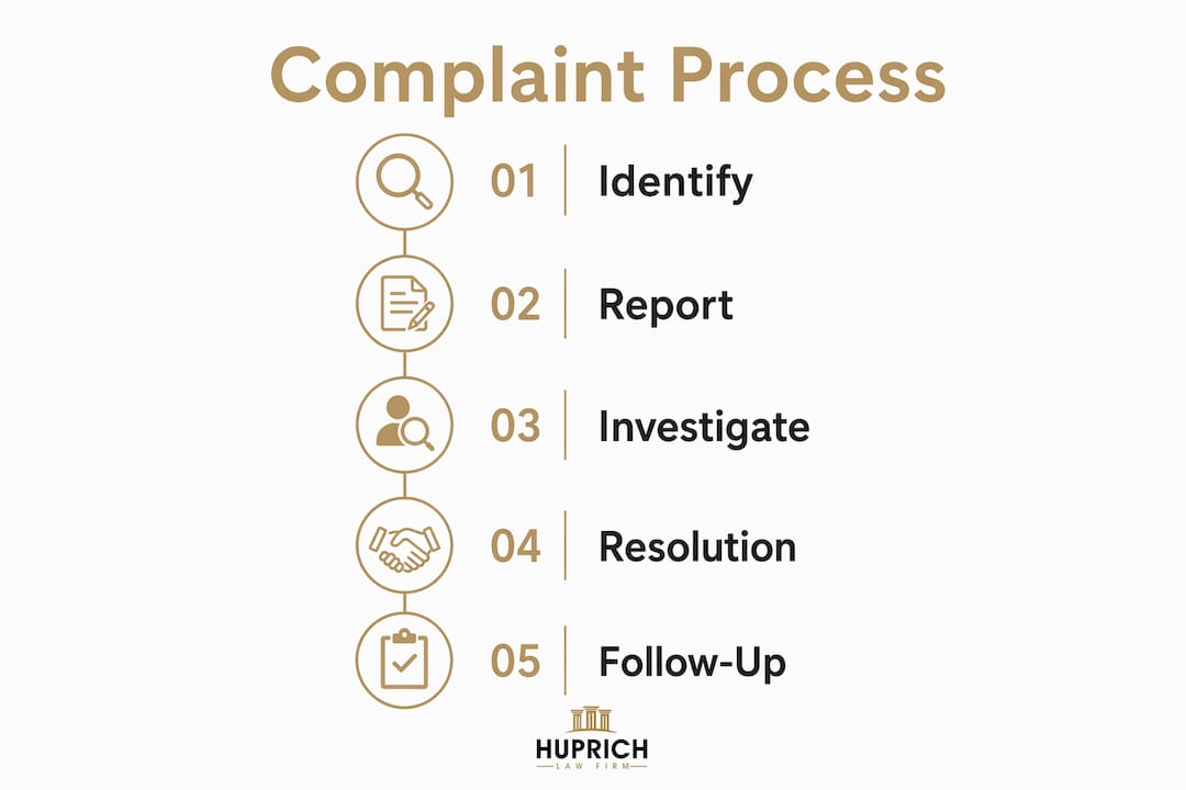 Infographic showing steps in harassment complaint process