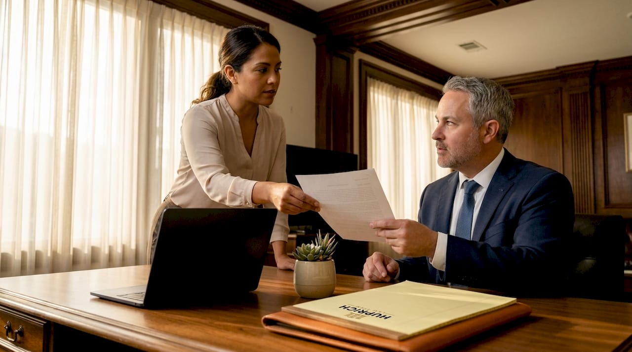 Employee handing accommodation request to supervisor in office