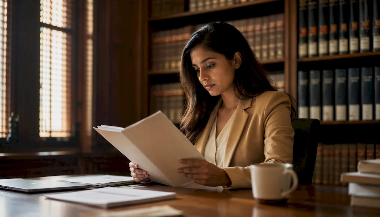 Woman reviewing workplace legal documents