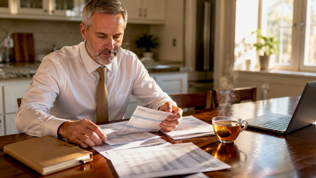 Hands organizing wage documents
