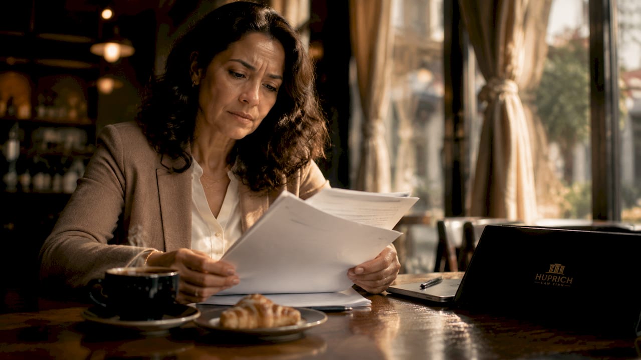 Employee reviewing labor law documents at desk