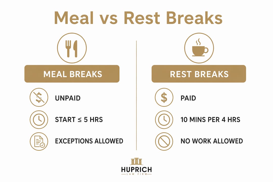 Infographic comparing meal and rest break details