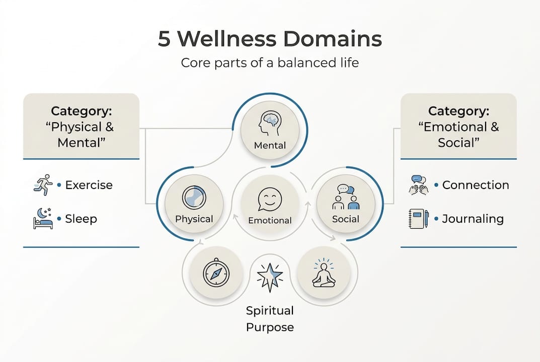 Infographic of five wellness workflow domains