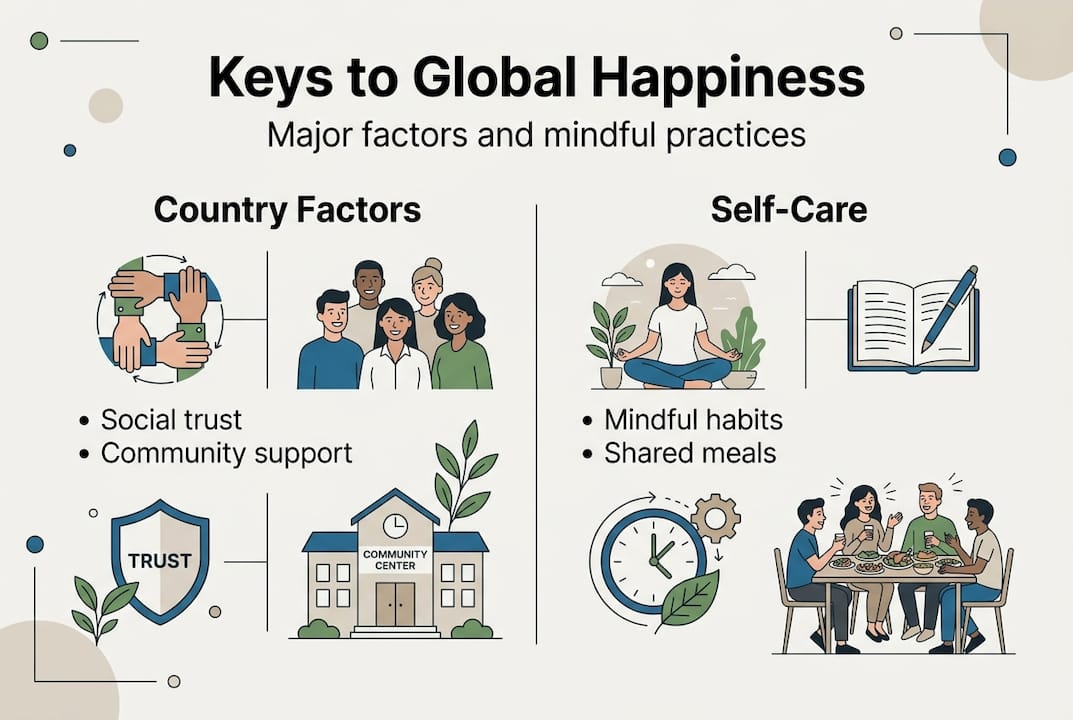Infographic of global happiness and self-care