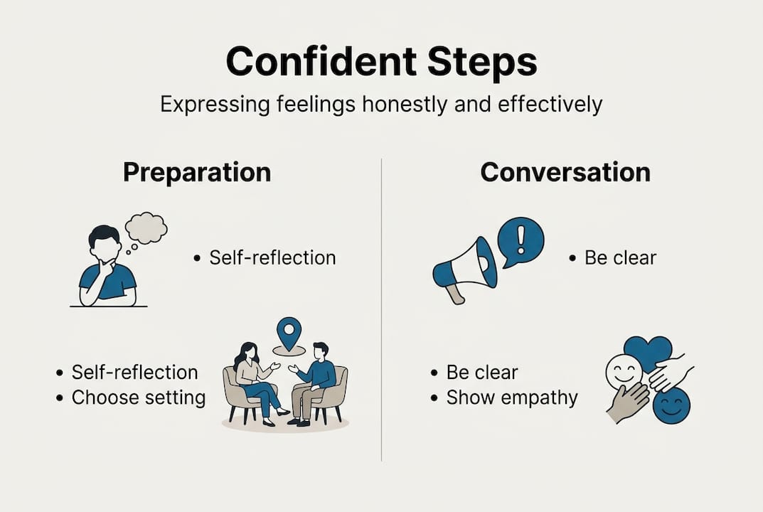 Infographic showing confident steps for expressing feelings