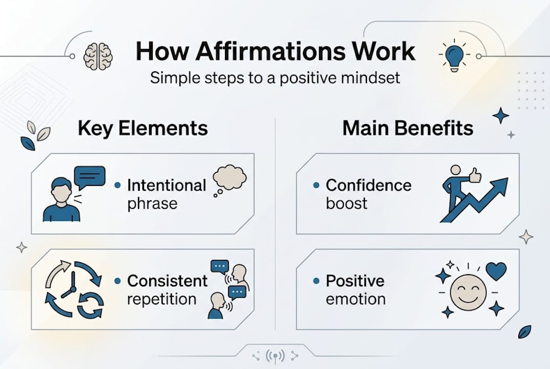 Infographic showing positive affirmation basics