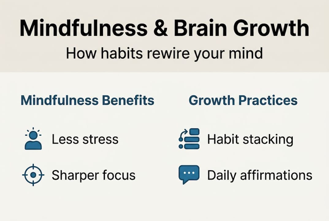 Infographic showing mindfulness and brain growth key points