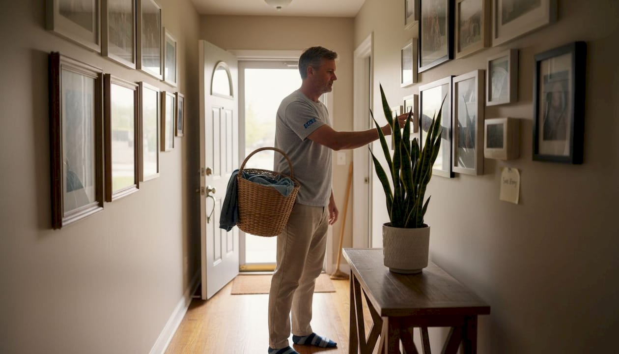 Man practicing eco habits at home