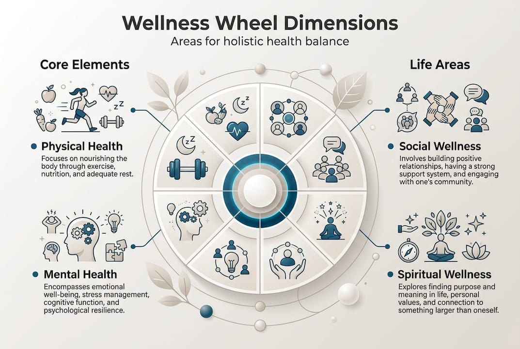 Infographic showing wellness wheel dimensions