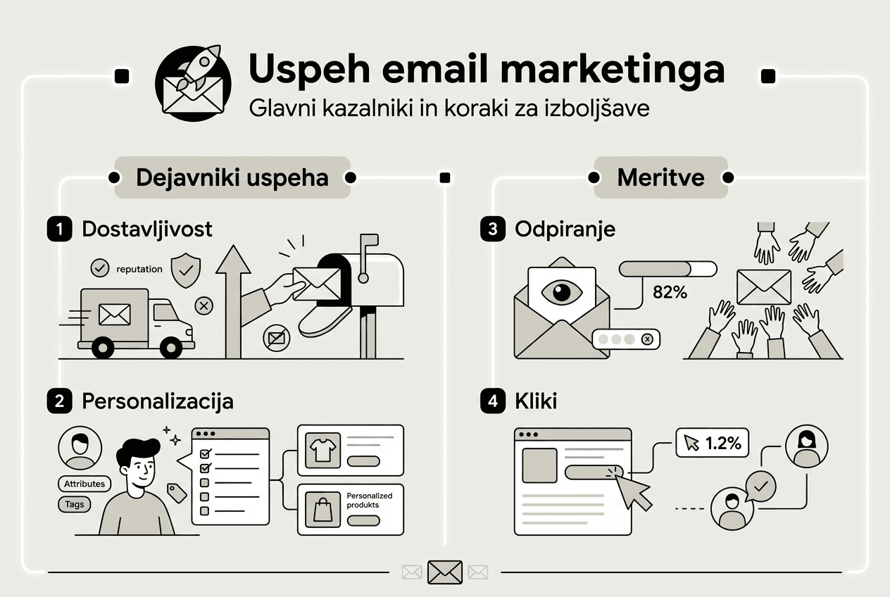 Pregled ključnih kazalnikov uspešnosti e-poštnega marketinga v infografiki