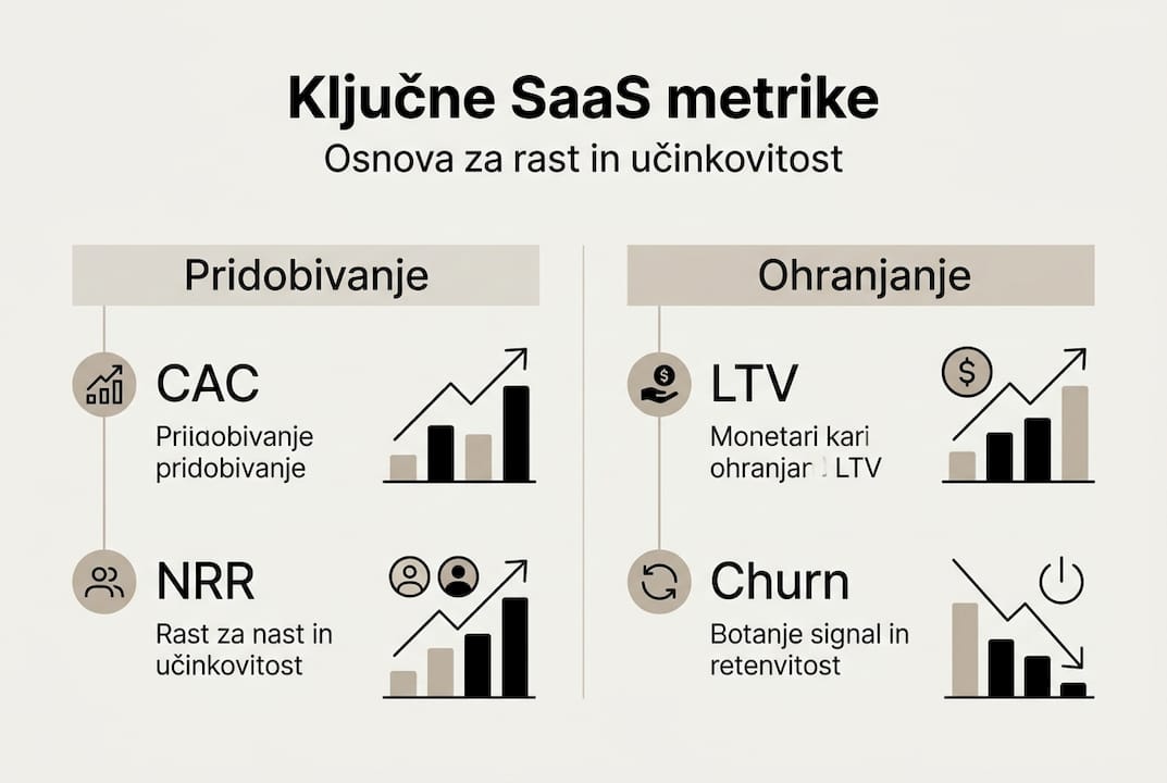 Vizualni prikaz ključnih kazalnikov in trendov rasti SaaS podjetij