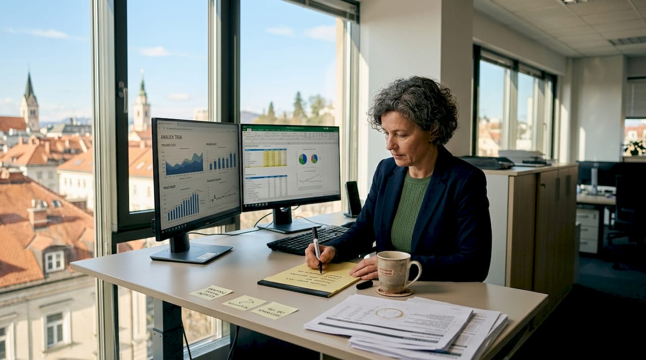 Analitik pregleduje ključne kazalnike uspešnosti v marketinških kampanjah za SaaS podjetje.