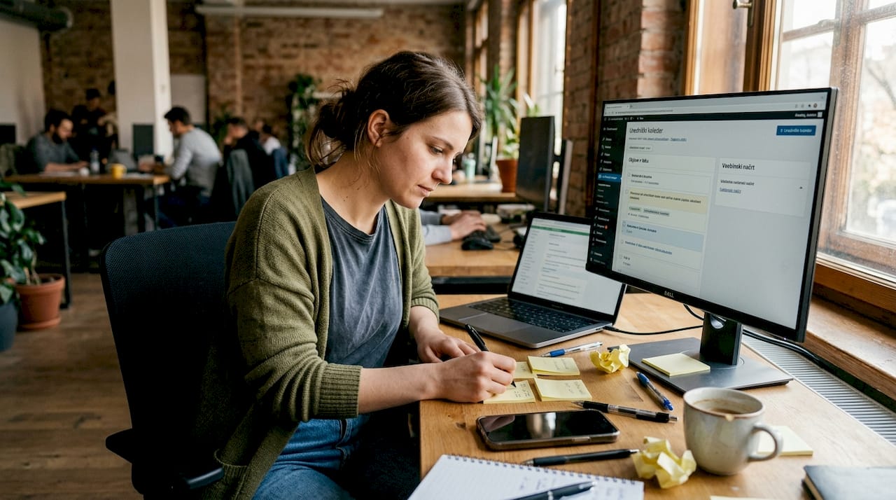 Strokovnjak za vsebine ureja načrt objav v svojem delovnem okolju.