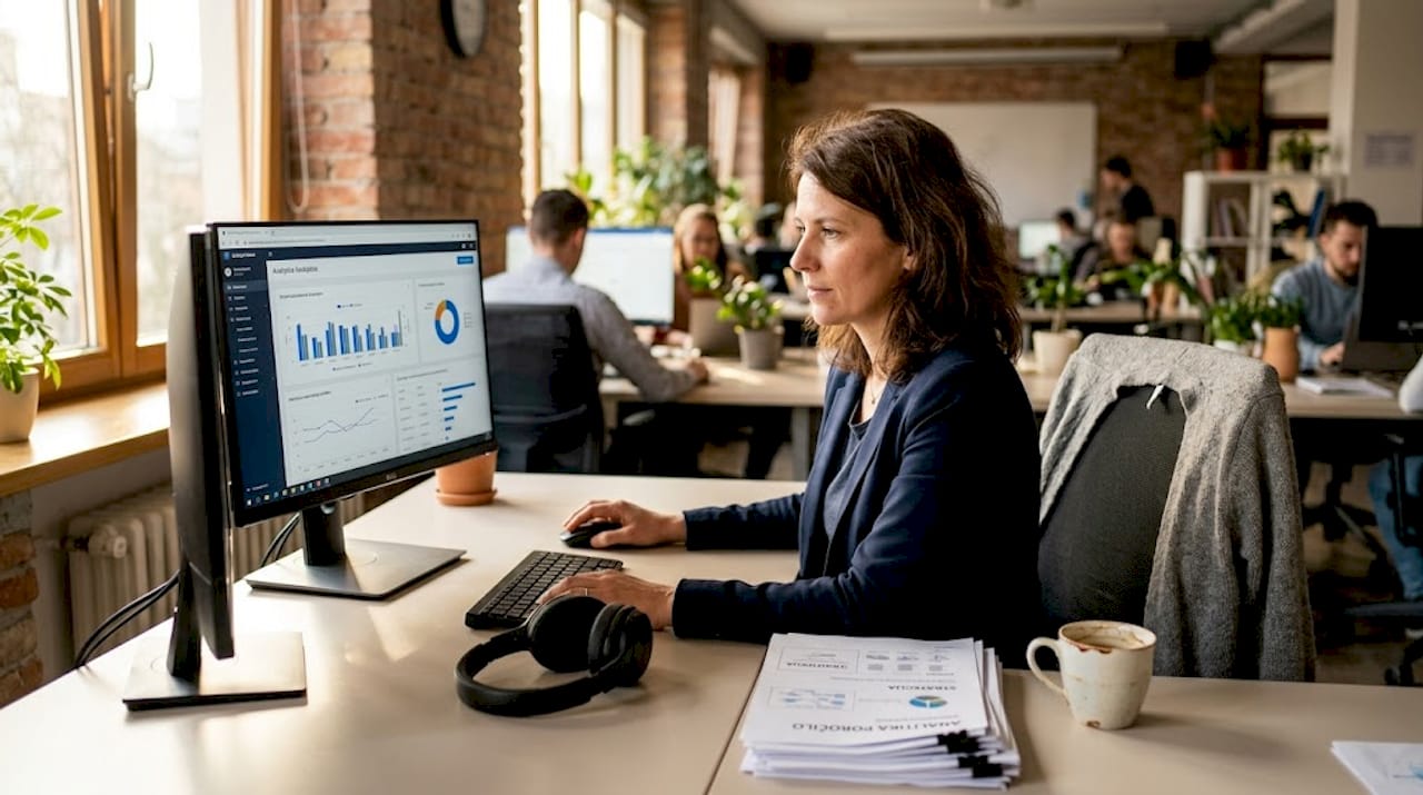 Svetovalec za pisalno mizo analizira poslovne podatke in išče ključne vpoglede.