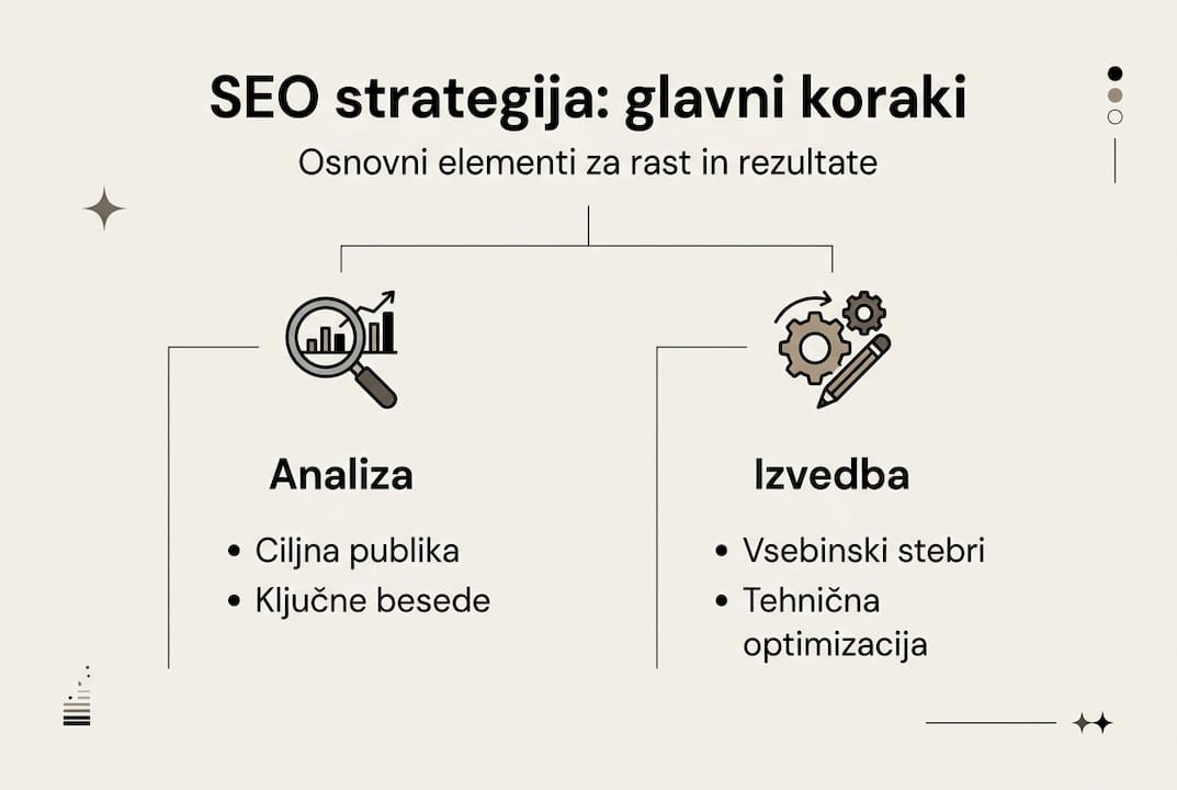 Pregled najpomembnejših korakov za učinkovito SEO strategijo v obliki infografike