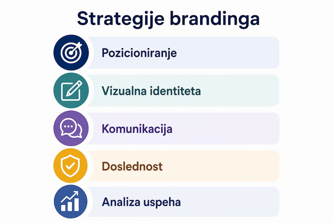 Infografika prikazuje ključne korake pri oblikovanju blagovne znamke na področju nepremičnin.