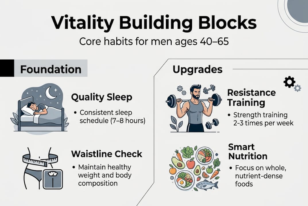 Vitality pillars infographic for midlife men