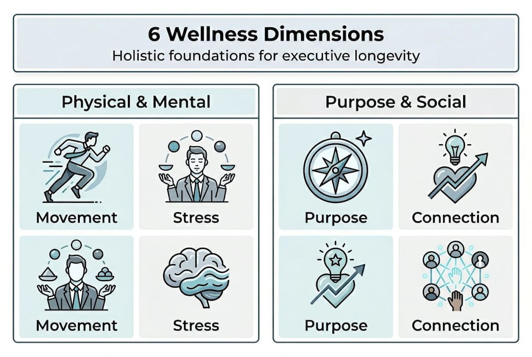 Infographic of executive holistic wellness dimensions