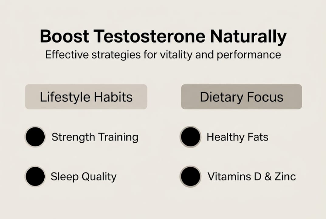 Infographic showing testosterone health strategies