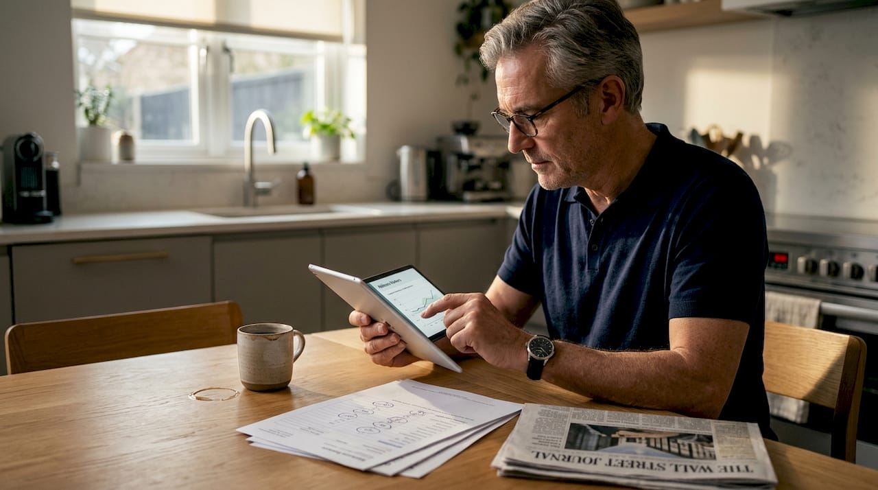 Man recording biomarker data at kitchen table