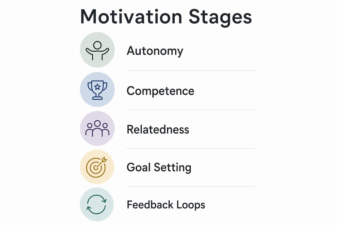 Infographic showing stages of motivation in lifestyle design