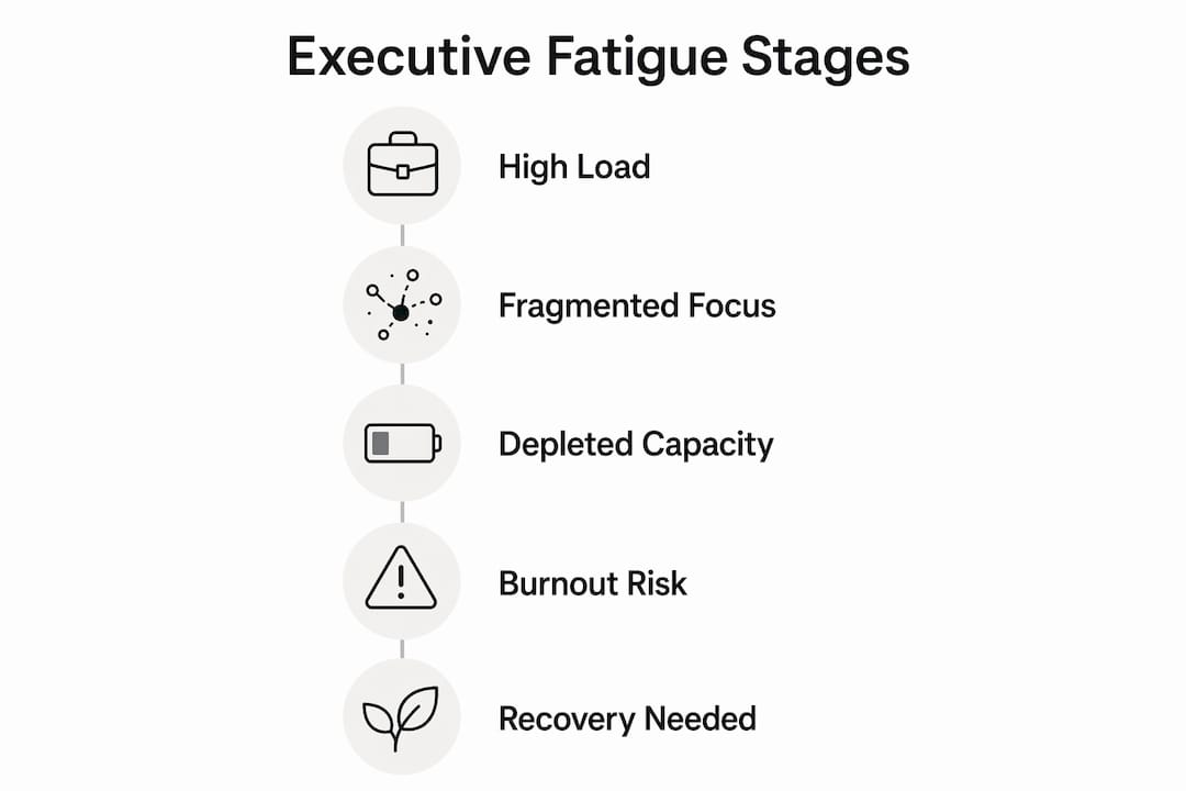 Infographic illustrating stages of executive fatigue