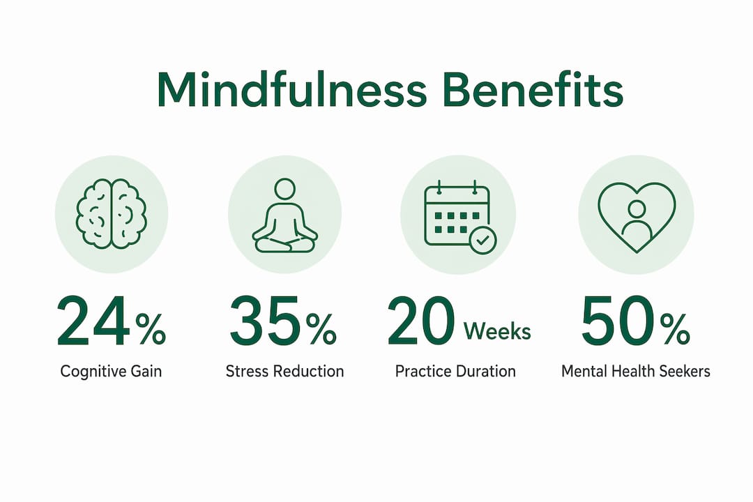 Infographic showing key mindfulness benefits statistics for men